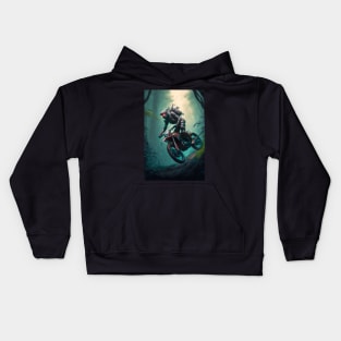 Alien riding a dirt bike in the jungle Kids Hoodie